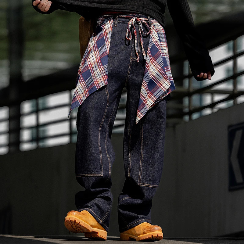 Washed original color jeans for men in autumn style loose straight leg trendy wide casual pants y251205