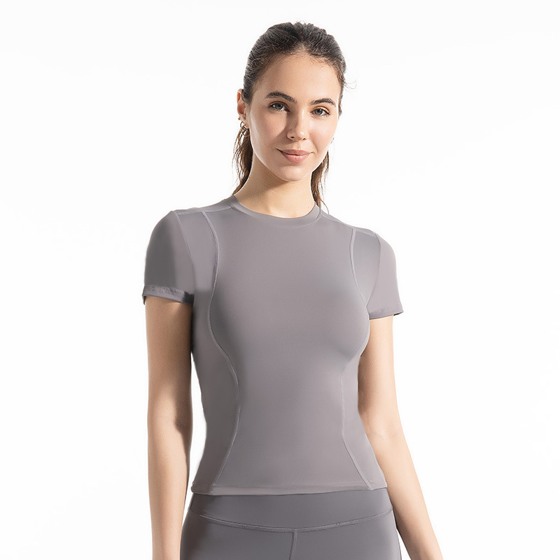 Women's Slim-Fit Breathable Yoga Short-Sleeve T-Shirt - Lightweight, Sweat-Wicking, Quick-Drying Athletic Top for Running & Gym Workouts