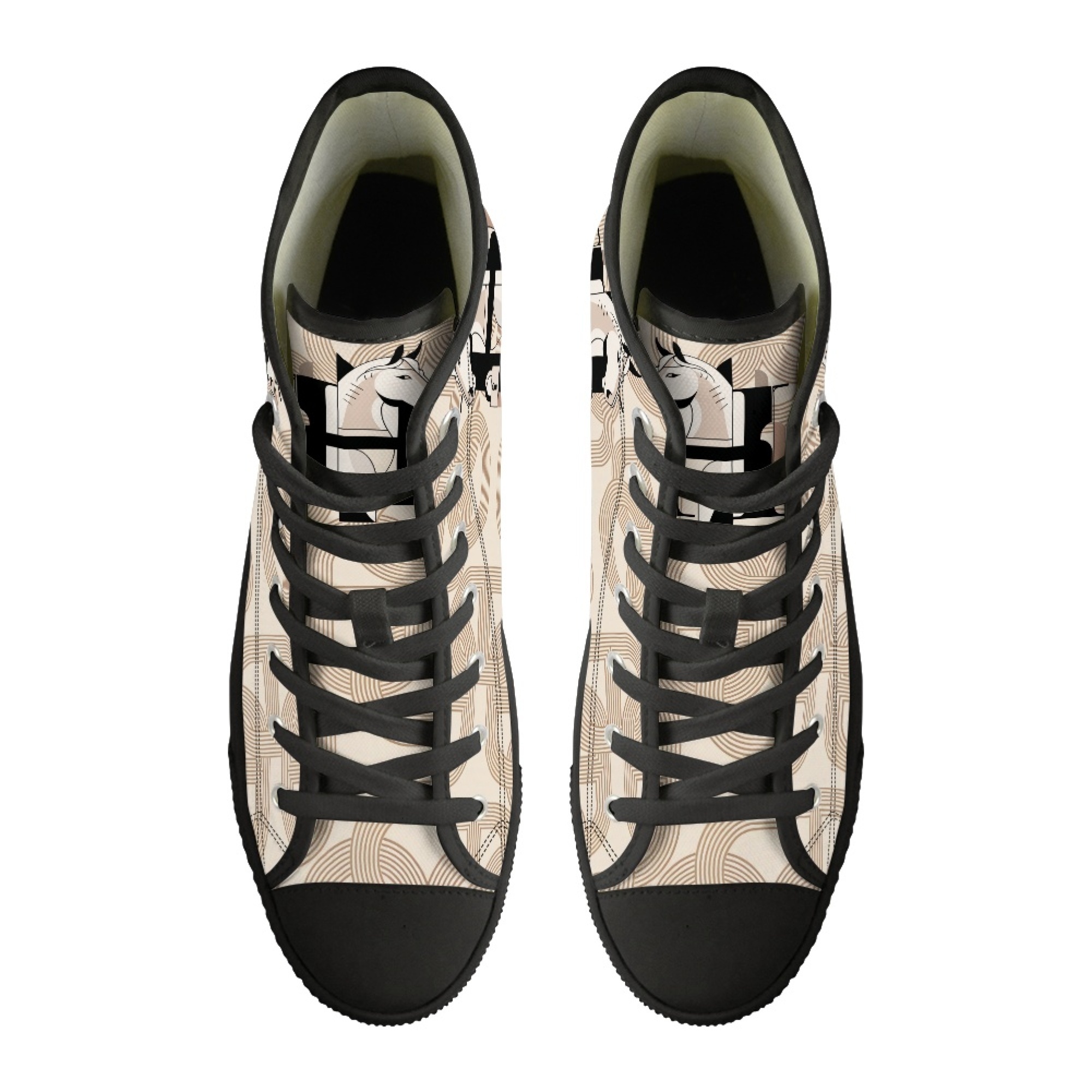 Custom Designer H High Top Canvas Sneakers Luxury Horse Pattern Canvas Shoes Lace up White Black Sneakers Casual Walking Shoes Unisex H6