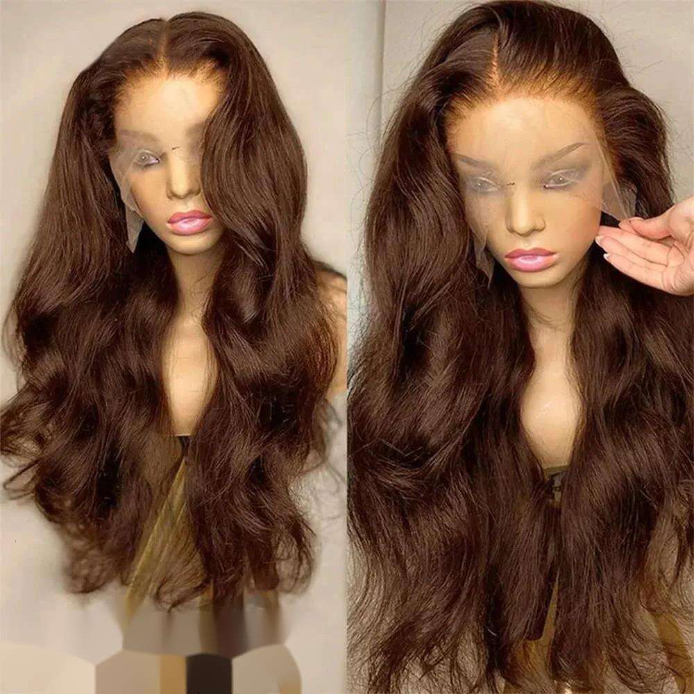 40 Inches 200% Chocolate Brown 13x6 HD Front Human Hair Wigs Body Wave Brazilian Colored Lace Frontal Wig For Women BJ654