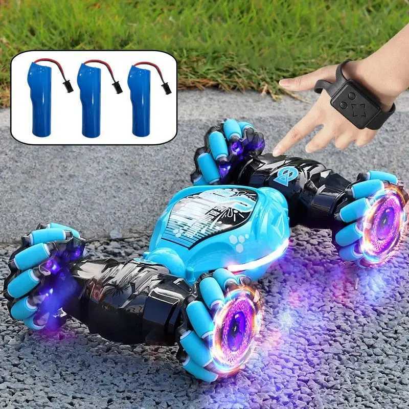 4WD RC Drift Car With Music Led Lights 24G Gesture Radio Remote Control Spray Stunt Car 360 Rotating Climbing Car Toys Gift G251218