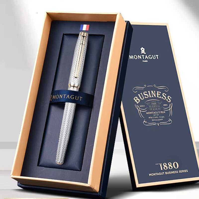 Montagut Luxurious Silver And Golden Trim Iridium Roller Ball Pen Business Stationery Writing Gift Pen With Gift Box Y251218