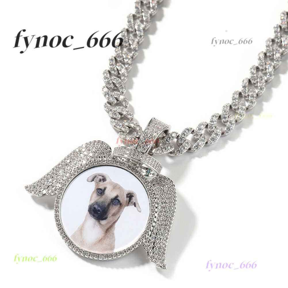 Personalized Angel Wing Pendant Jewelry for Photos - Hip Hop Design with Sparkly 5A CZ Stones