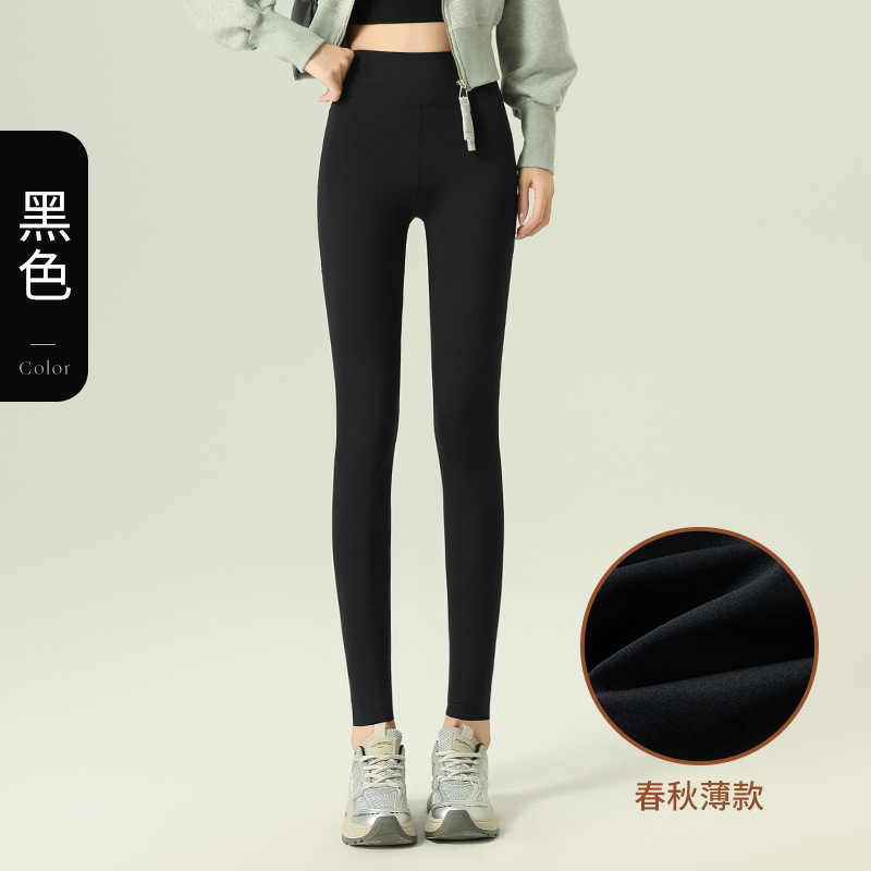 2025 Women's High-Waisted Slimming Fleece-Lined Thermal Cropped Gray Shark Leggings for Fall & Winter, Outerwear Style