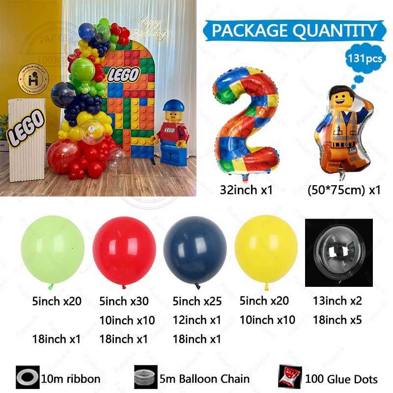 131pcs Rainbow Lego Theme Balloon Set Suitable for Birthday Outdoor Park Picnic Anniversary Celebration Graduation Summer Party X251218