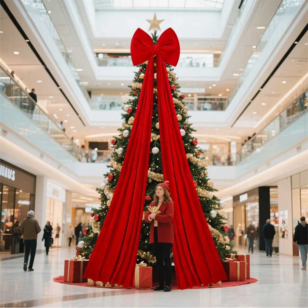 Extra-Large Christmas Bow Luxurious Wine Red Bow Christmas Tree Bow Flocked For Christmas Tree Doorway Decorations Holiday X251218 - view 7