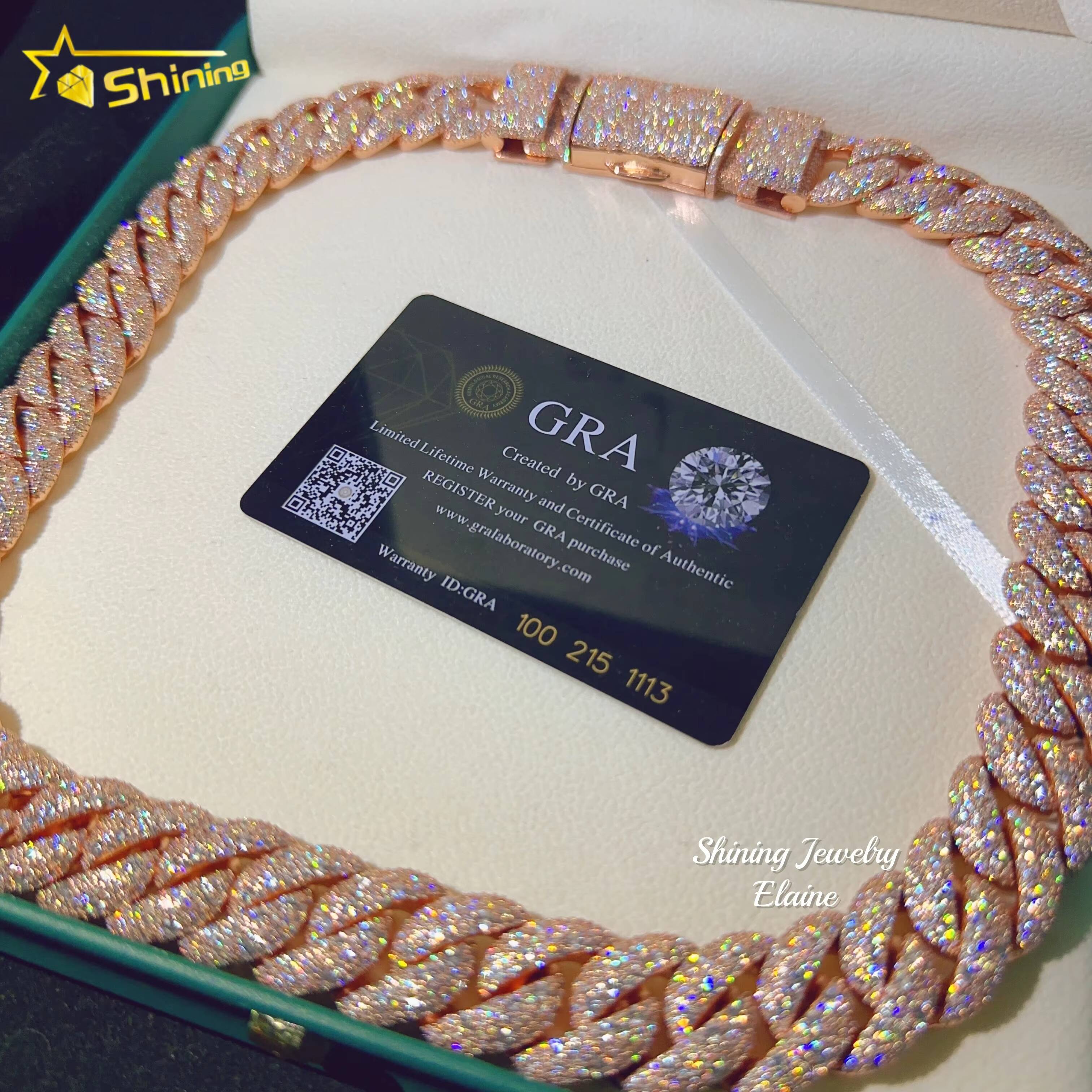 Pass Diamond Tester Vvs Moissanite Diamond 18MM Chain 925 Sterling Silver Iced Out Rose Gold Plated Cuban Link Chain