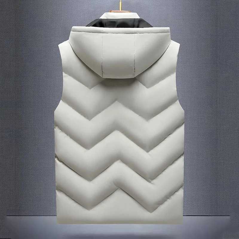 Winter Down Cotton Vest Jacket Men Waterproof Zipper Detachable Hat Sleeveless Coat Man Hooded Stand-Up Collar Casual WaistcoatG251218