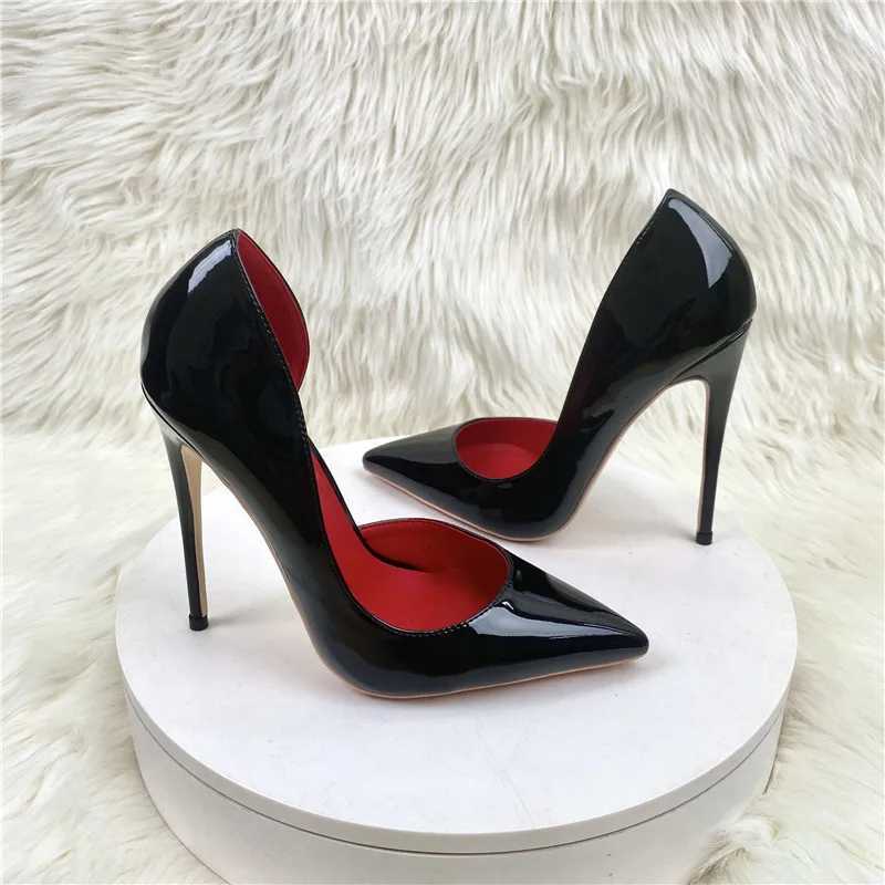 2025 New Lacquer Leather High Heels Shallow Mouth Pointed Head Thin Heel Side Air High Grade Sexy Fashion Womens Single Shoes Z251218