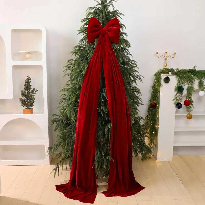 Extra-Large Christmas Bow Luxurious Wine Red Bow Christmas Tree Bow Flocked For Christmas Tree Doorway Decorations Holiday X251218 - view 4