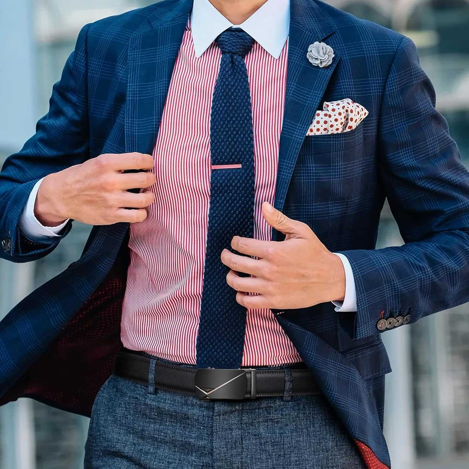 Belt for Men Automatic Ratchet Buckle Slide Dress Casual Belts 1 3/8 Wide Adjustable Trim to FitBlack-20 M251218