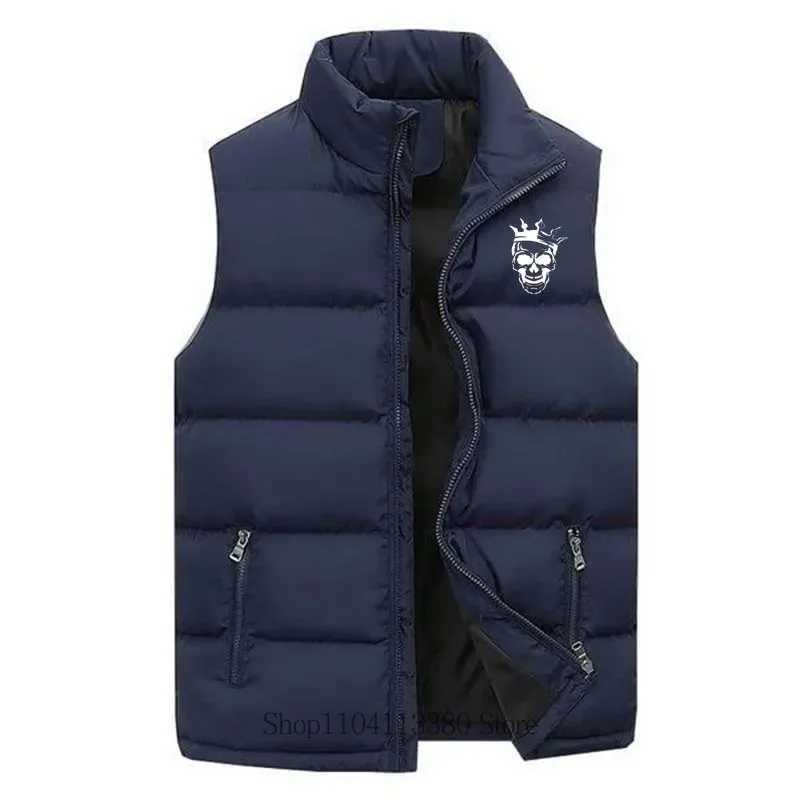 New Men Clothing Skeleton Printed Vest Autumn Winter Casual Fashion Mandarin Collar Zipper Sleeveless Warm Jacket Vest CoatG251218