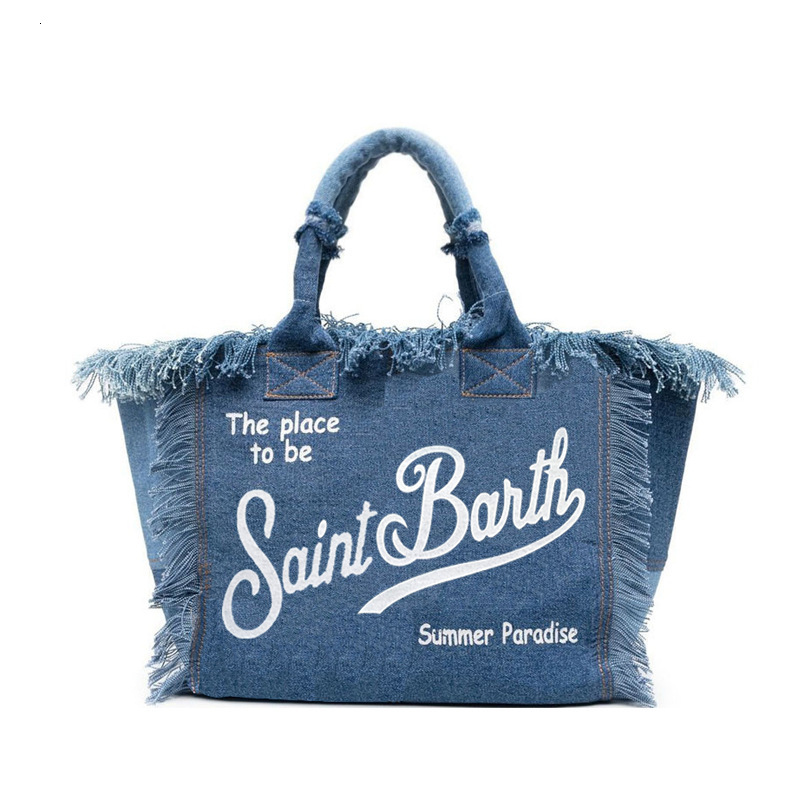 New European and American style denim handbag bag with large capacity tassel canvas for women outdoor parent child designer diaper bag