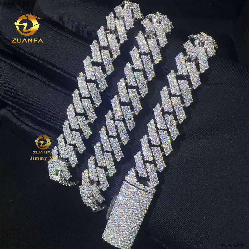 VVS Moissanite In Stock Fashion Hip-Hop Style Jewelry Ice Out 925 Solid Rhodium Plated FL Top Quality Silicon Stone Miami Cuban Chain