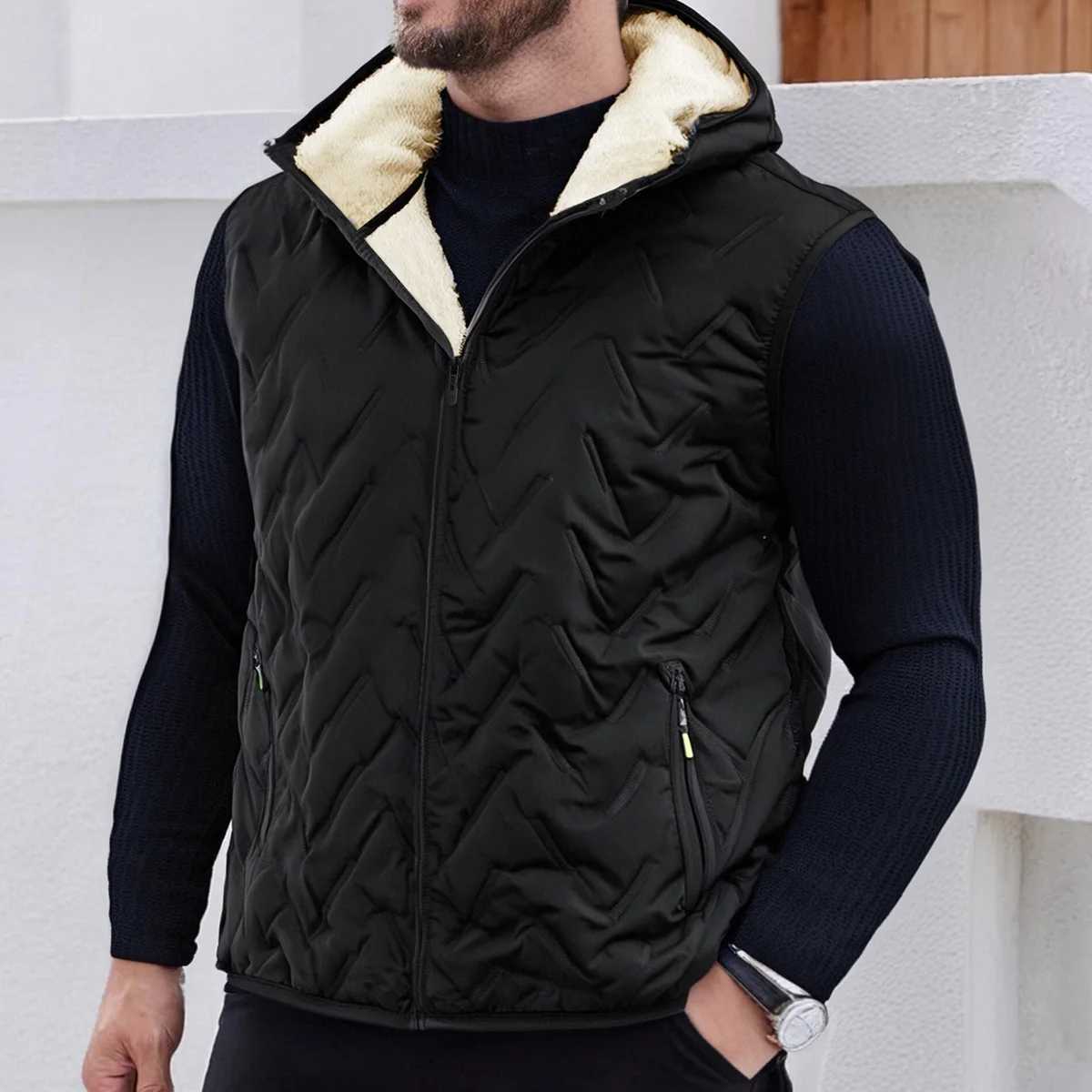 Mens autumn and winter thickened down vest with hood comfortable and warm suitable for daily life shopping and travelG2512181