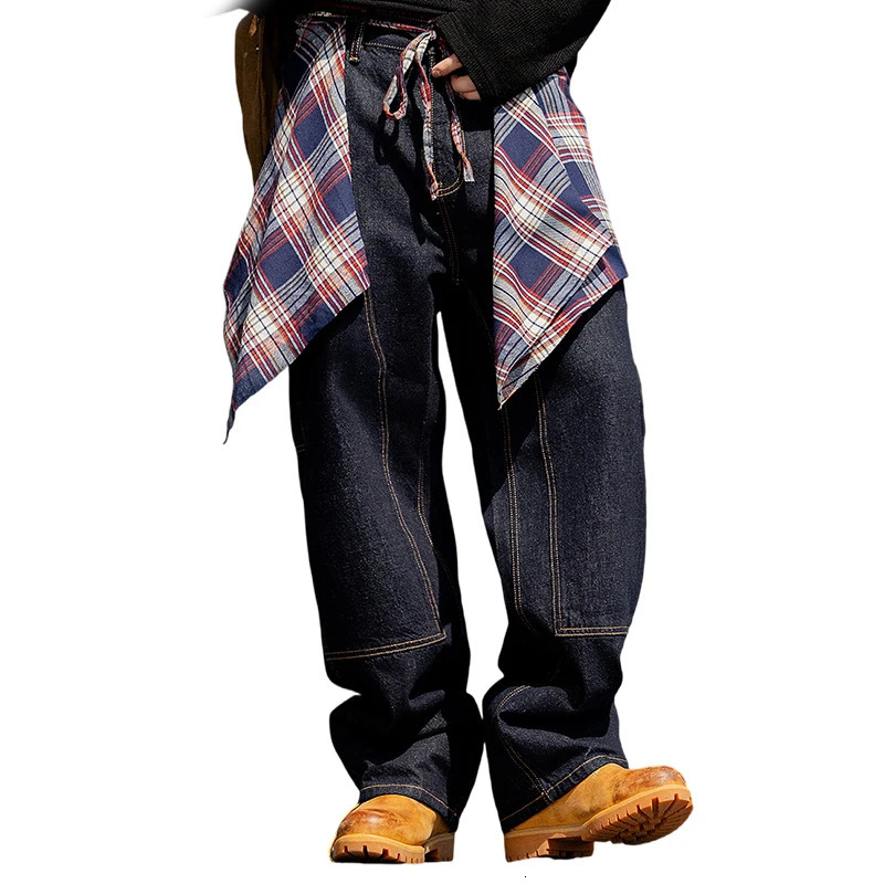 Washed original color jeans for men in autumn style loose straight leg trendy wide casual pants y251205