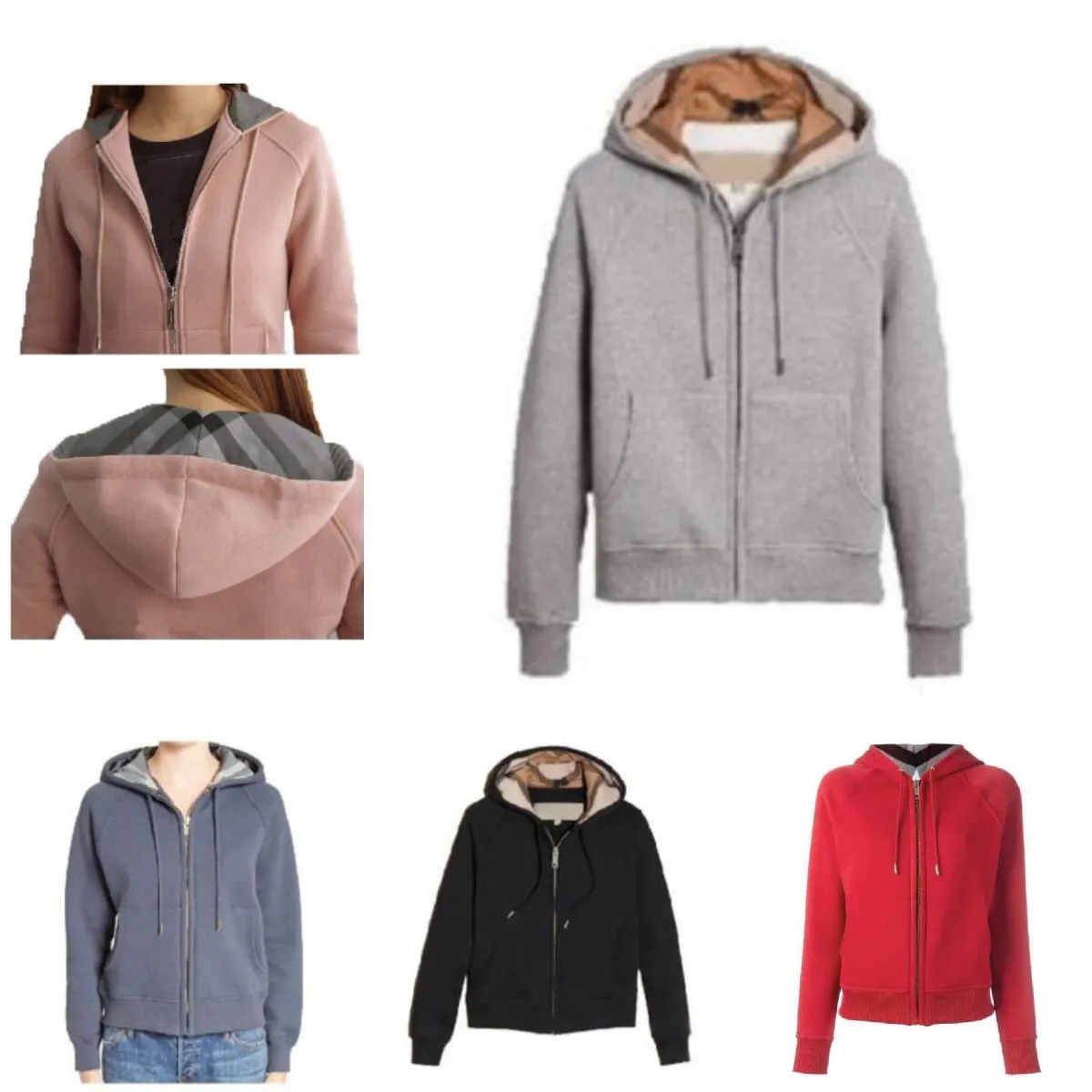 Designer women's hoodies autumn and winter checkered hoodie loose pullover thick long sleeved cardigan sportswear Zipper Jacket