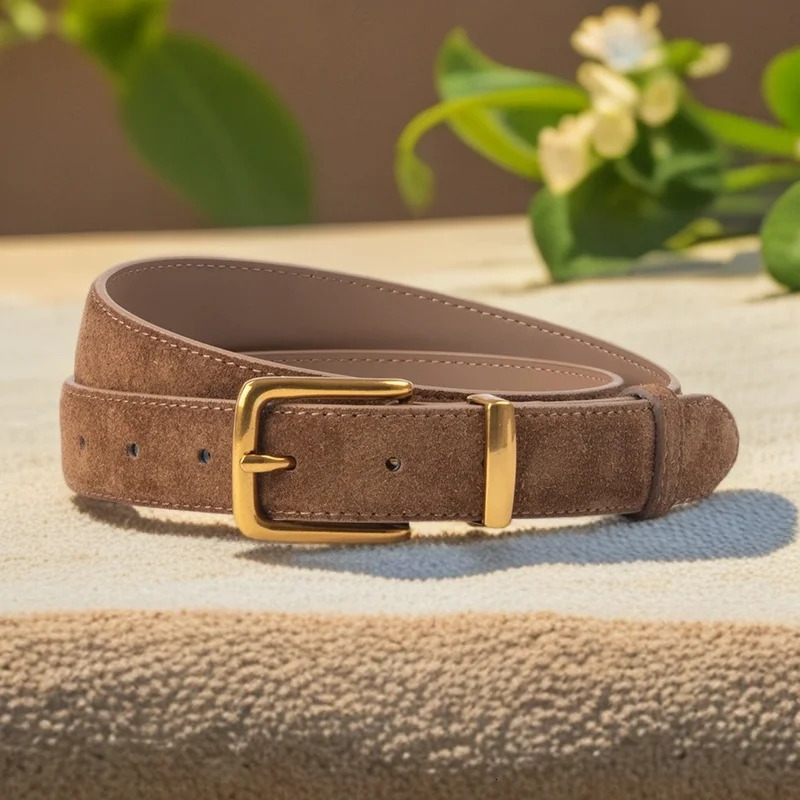 American-style autumn and winter suede personality square buckle trendy wide belt fashionable and versatile womens retro pants 251217