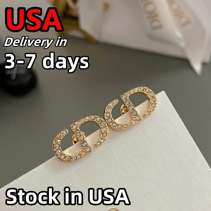 Full diamond earrings 18K women golden D letter stud Earring designer earring Stainless Classic Elegant All match Designer jewelry Stud wedding party E5hw#