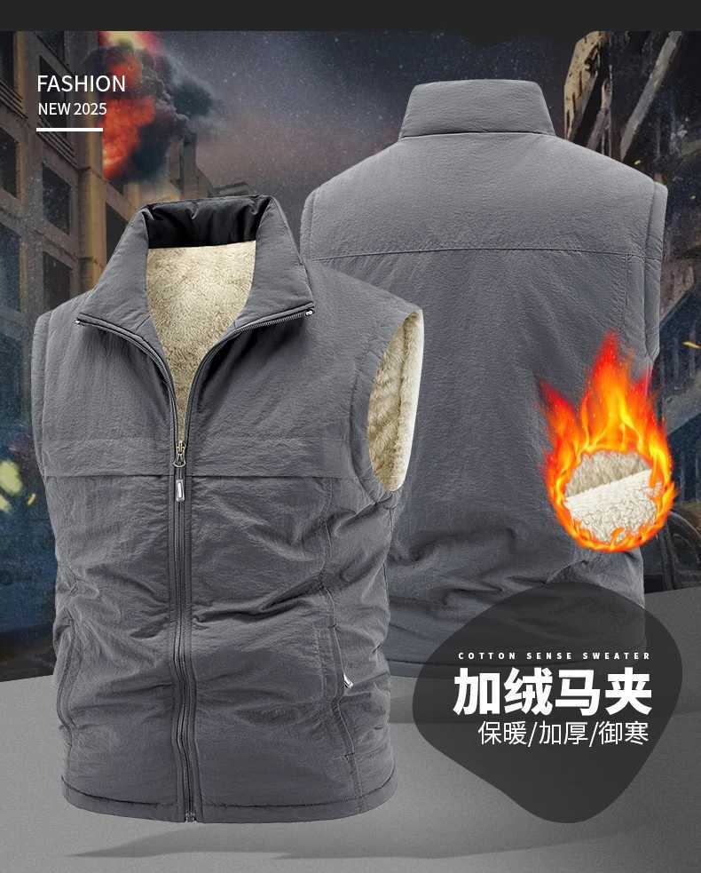 Mens New Winter Thickened Fleece Cotton Warm Vest Mens Outdoor Windproof Sleeveless Vest Stand Collar Sports Vest JacketG251218