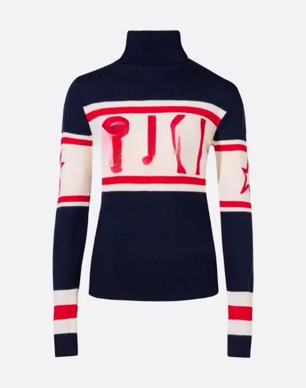 Women's contrasting striped star high neck knitted sweater slim fit base sweater elastic and slimming inner layer