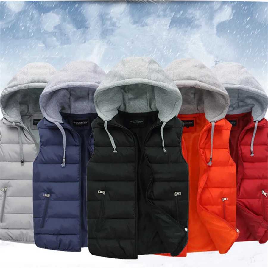 Mens Padded Vest Spring Autumn Hooded Jacket Couples Outerwear Thick Warm Sleeveless Short Coat Women Waistcoat Men Clothes 4XLG251218