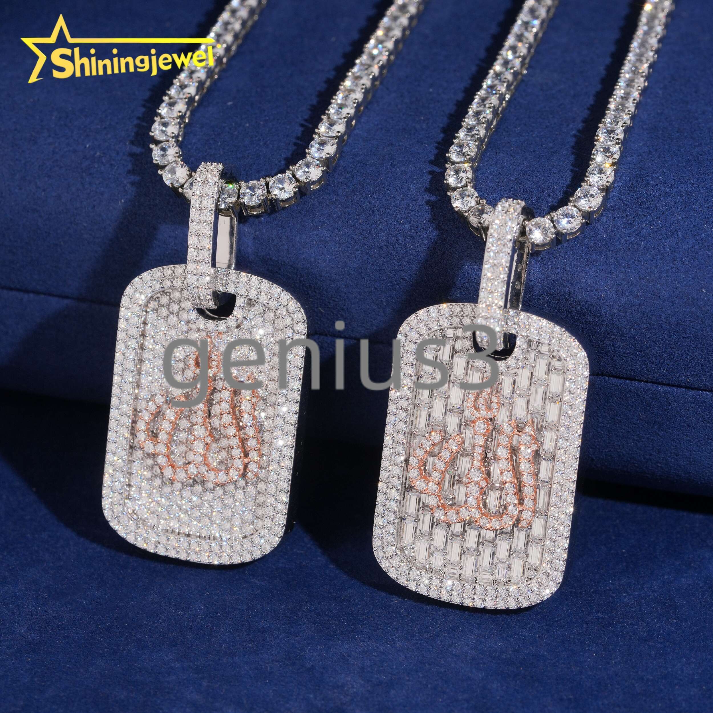 Hip Hop Jewelry 925 Silver Moissanite Hip Hop Pendant Dog Tag Pendant Unisex Charm Iced Out Pendant Pass Diamond Tester