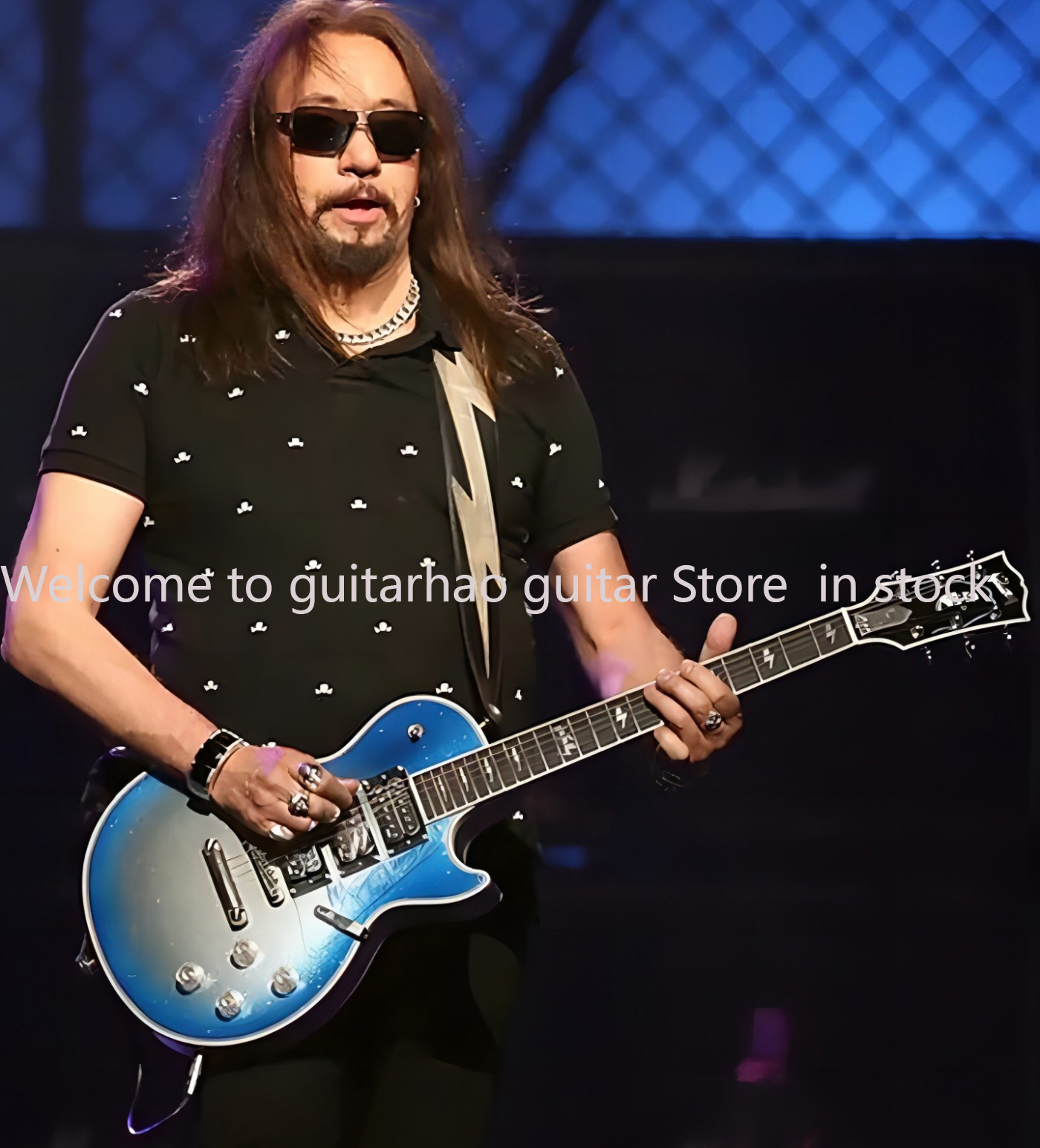 In stock ! Ace Frehley guitar Humbucker Pickups Rosewood Fingerboard Mahogany Body SilverBlue Burst electric guitar,free shipping #369899