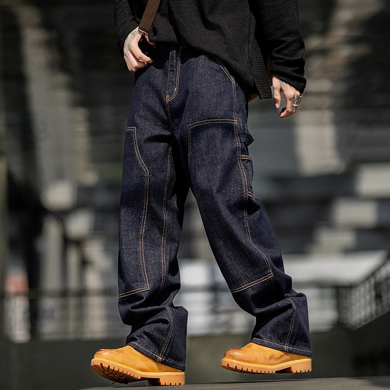 Washed original color jeans for men in autumn style loose straight leg trendy wide casual pants y251205