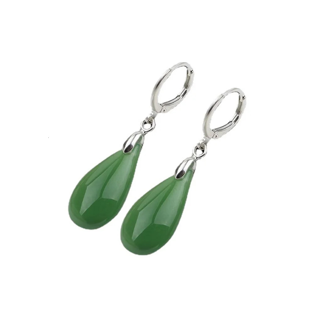 Natural White Green Jade Water Drop Hoop Earring for Woman Trendy Jade Dangle Earrings Vintage Stone Bridal Jewelry Girls Gift 251215 - view 5