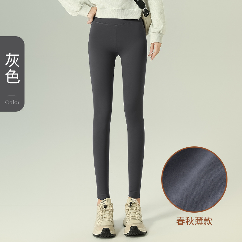 2025 Women's High-Waisted Slimming Fleece-Lined Thermal Cropped Gray Shark Leggings for Fall & Winter, Outerwear Style