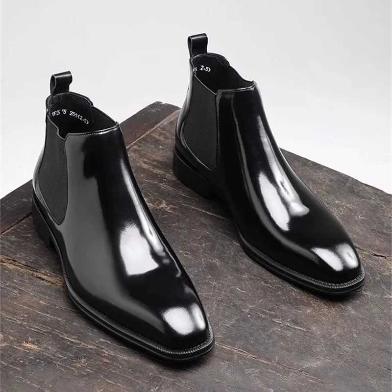 High Top Handmade Men Business Chelsea Boots Black Patent Leather Men Office Shoes Designer Classic Italy Ankle Boots Z251218