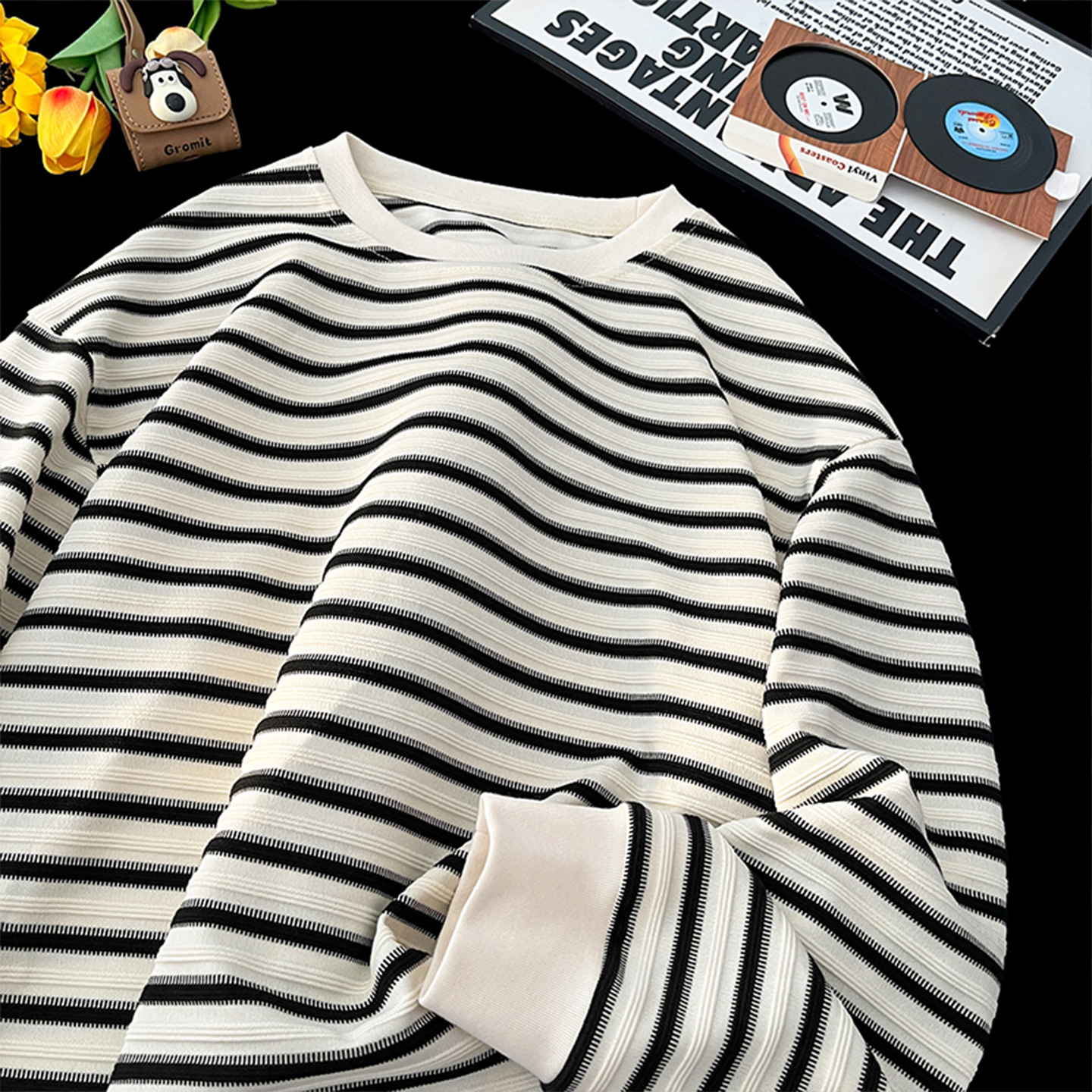 Casual Men Long Sleeved T Shirts Mens Round Neck T Shirt Spring Autumn Male Loose Striped Tees Shirt Tops 201116