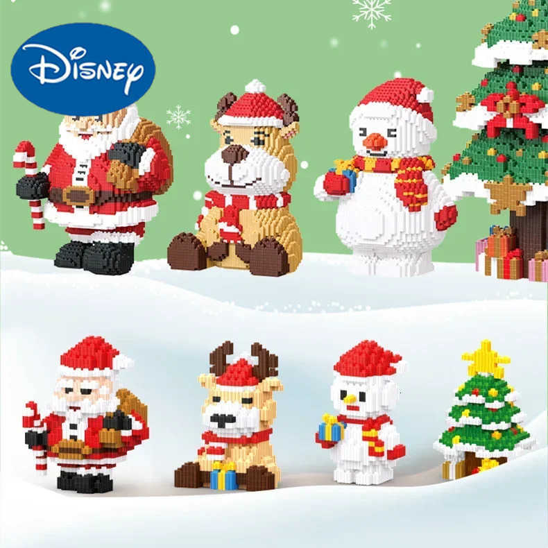Disney Christmas Tree Snowman Mini Building Blocks Cute Santa Claus Assembled Cartoon Deer Model Figure Micro Brick Toys For Kids Gifts H251218