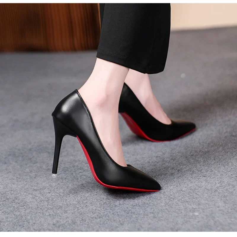 Sexy Fashion Womens Soft Leather Pumps Spring New Thin High Heels 2024 New Dress Shoes Ladies Stiletto Black Big Size Z251218