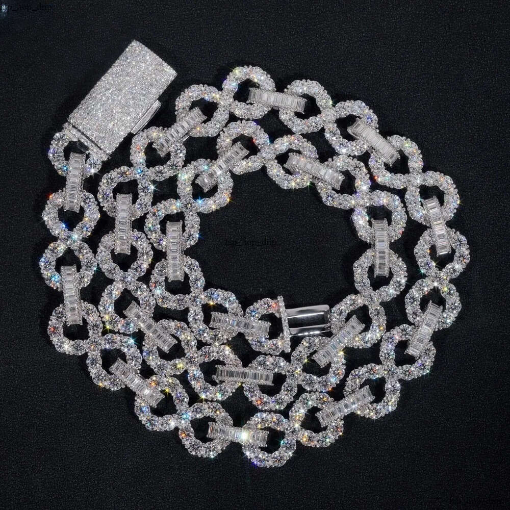 Super Shining Hip Hop Jewelry 16MM Big Stones Sterling Sier VVS Moissanite Dia Infinity Iced Out Cuban Link Chain