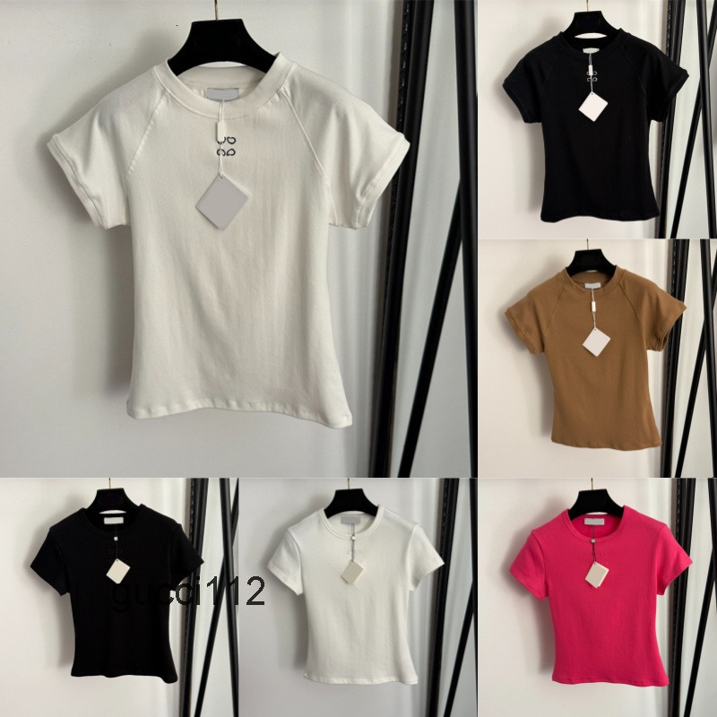 Designer Embroidered T Shirts For Women Crew Neck Cropped Slim Fit Tees Luxury Summer Casual Daily Cotton Breathable T Shirt loewewomen loewetops loewes GK34