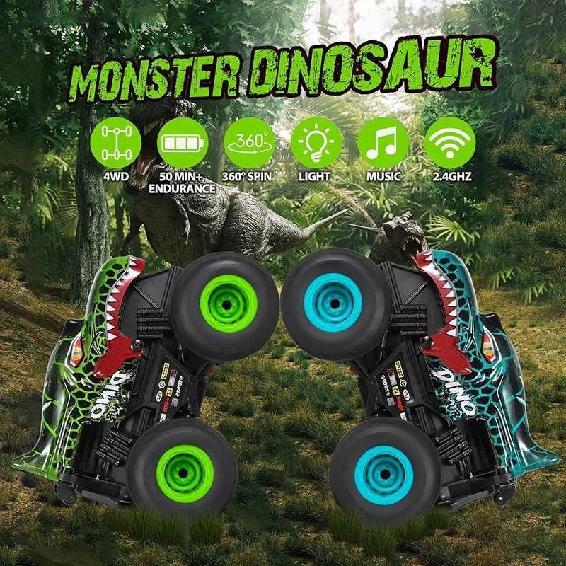 24 With Music And Lighting 120 Remote Control Stunt Car 360 Degree Rotation Dinosaur Head Shark Head Cool ChildrenS Toy Car G251218