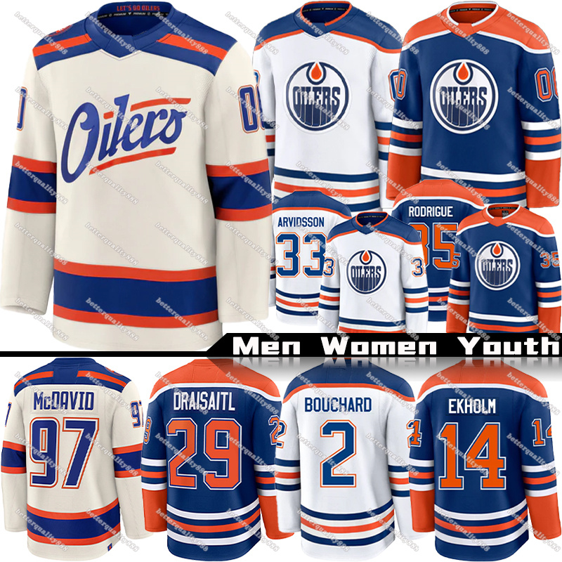 #97 Connors McDavids Edmonton Hockey Jersey Oilers Jersey #29 Leon Draisaitl Ryan Nugent-Hopkins Evan Bouchard Zach Hyman Skinner Wayne Gretzky Jerseys