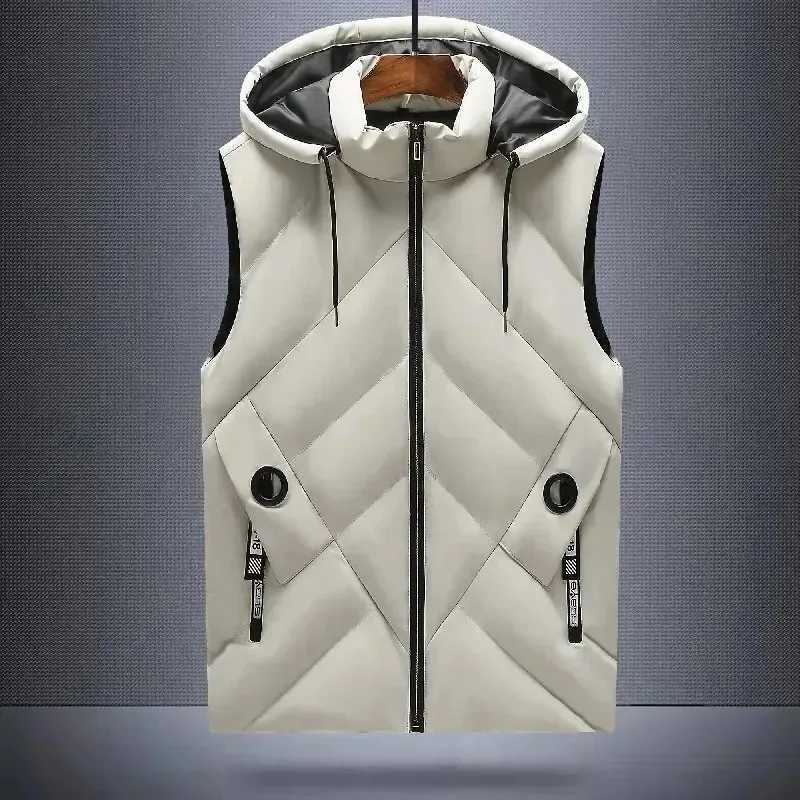 Mens Down Cotton Vest Plus Size Hooded Jacket Youth Slims Smooths Silhouette Warm Cotton Thickened Detachable Hat Vest CoatsG251218