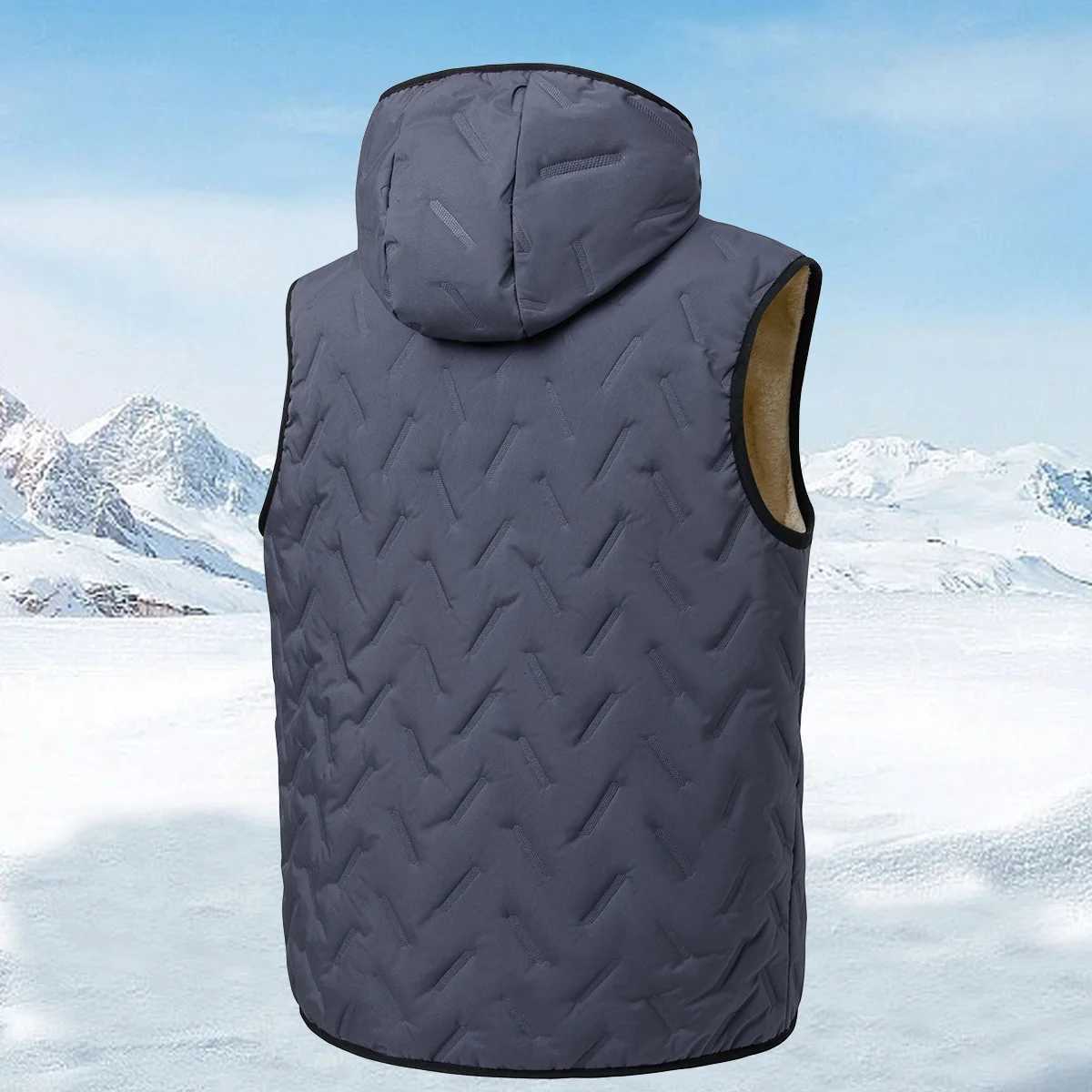 Mens autumn and winter thickened down vest with hood comfortable and warm suitable for daily life shopping and travelG251218