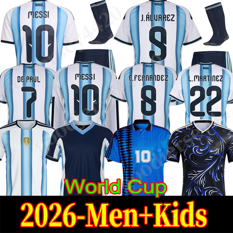 2026 World Cup Argentina soccer Jerseys MESSI GARNACHO DE PAUL National Team MARTINEZ Fans Player version Maradona Retro Football Shirts 26 27 Men kids vintage Kit