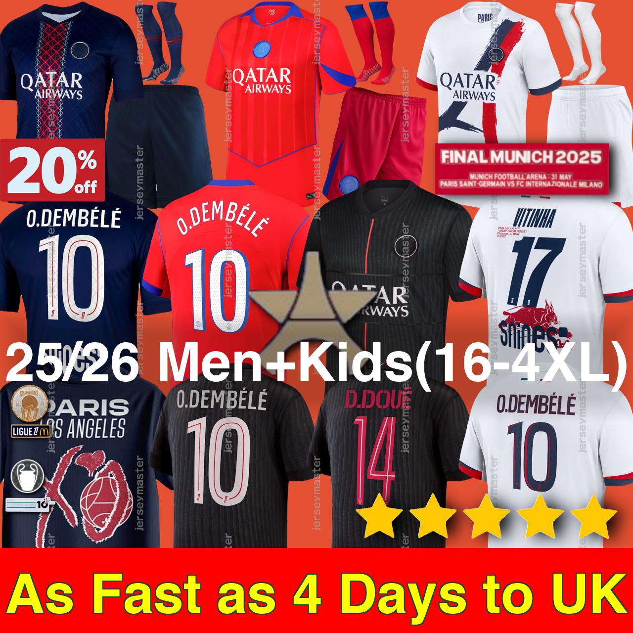 4XL 24/2025/26 O.DEMBELE 4th soccer jerseys 25 MUNICH D.DOUE KVARATSKHELIA BARCOLA JOAO NEVES VITINHA MARQUINHOS Maillots de football shirt Men Kids Kits socks set