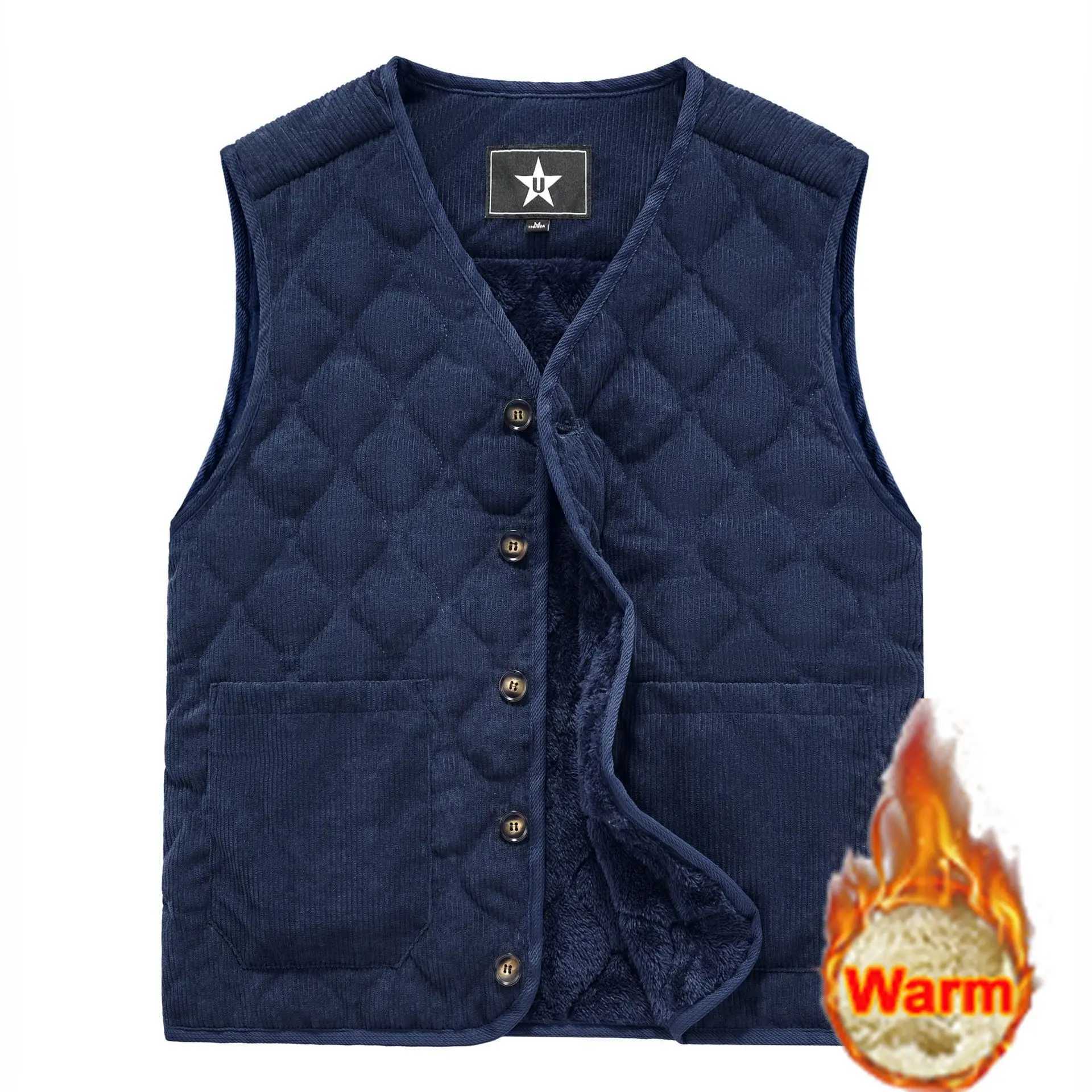 2025 New in Padded Vest Men Zipper Winter Thick Warm Corduroy Sleeveless Jacket Male Autumn Casual Waistcoat Golf Work Wear CoatG251218