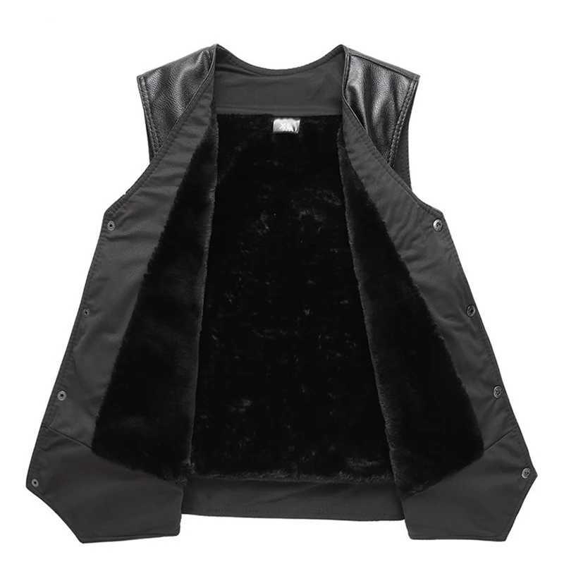 2025 Winter Men Thick Warm Fleece Leather Vest Coat Male V-Neck Single Breasted Vest Casual Male Clothing OuterwearG251218