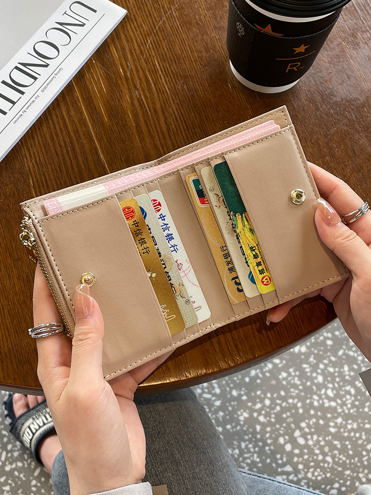 Genuine Leather Small Wallet for Women Sheepskin Woven Short Style Multi Card Slot Vintage Design 1100368158