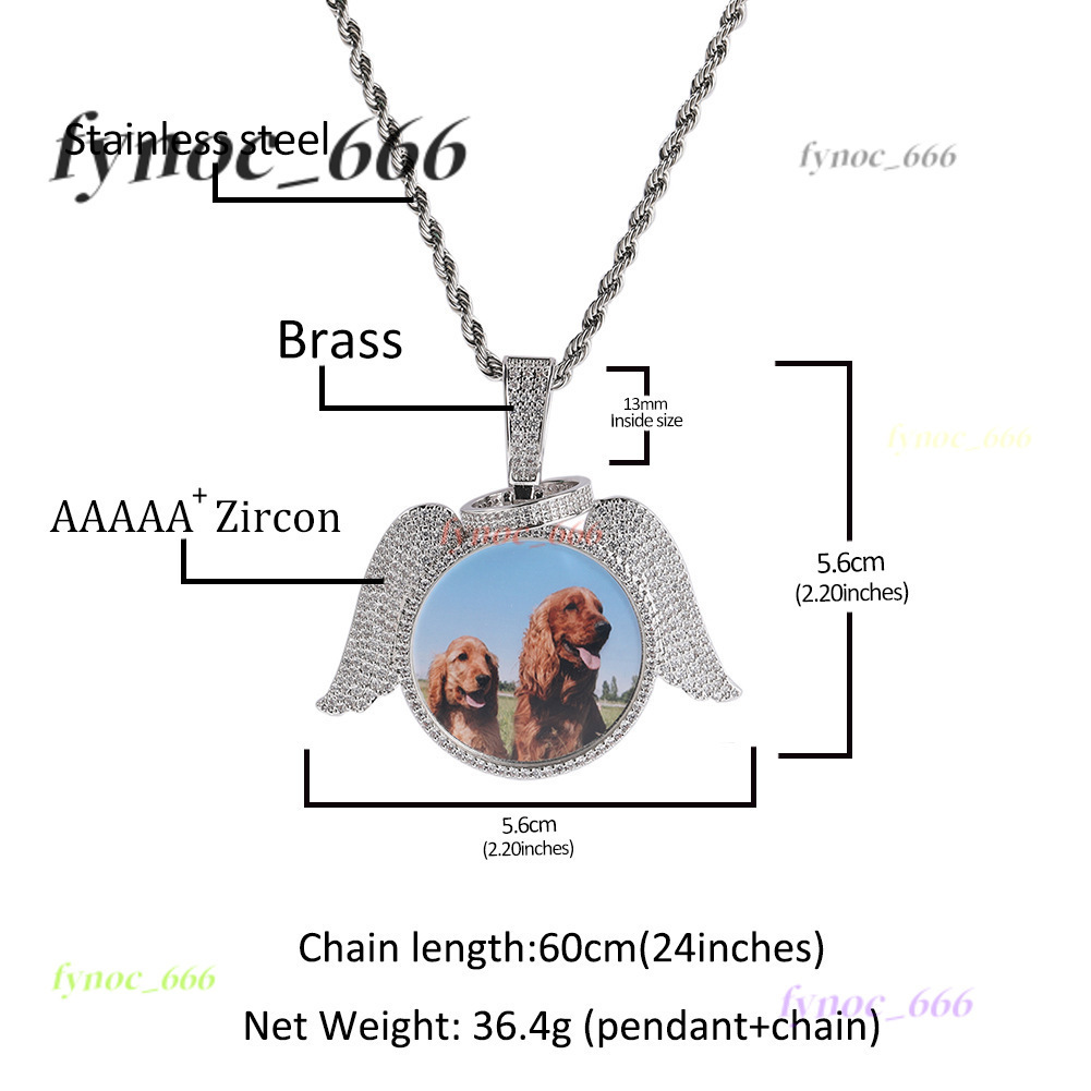 Personalized Angel Wing Pendant Jewelry for Photos - Hip Hop Design with Sparkly 5A CZ Stones
