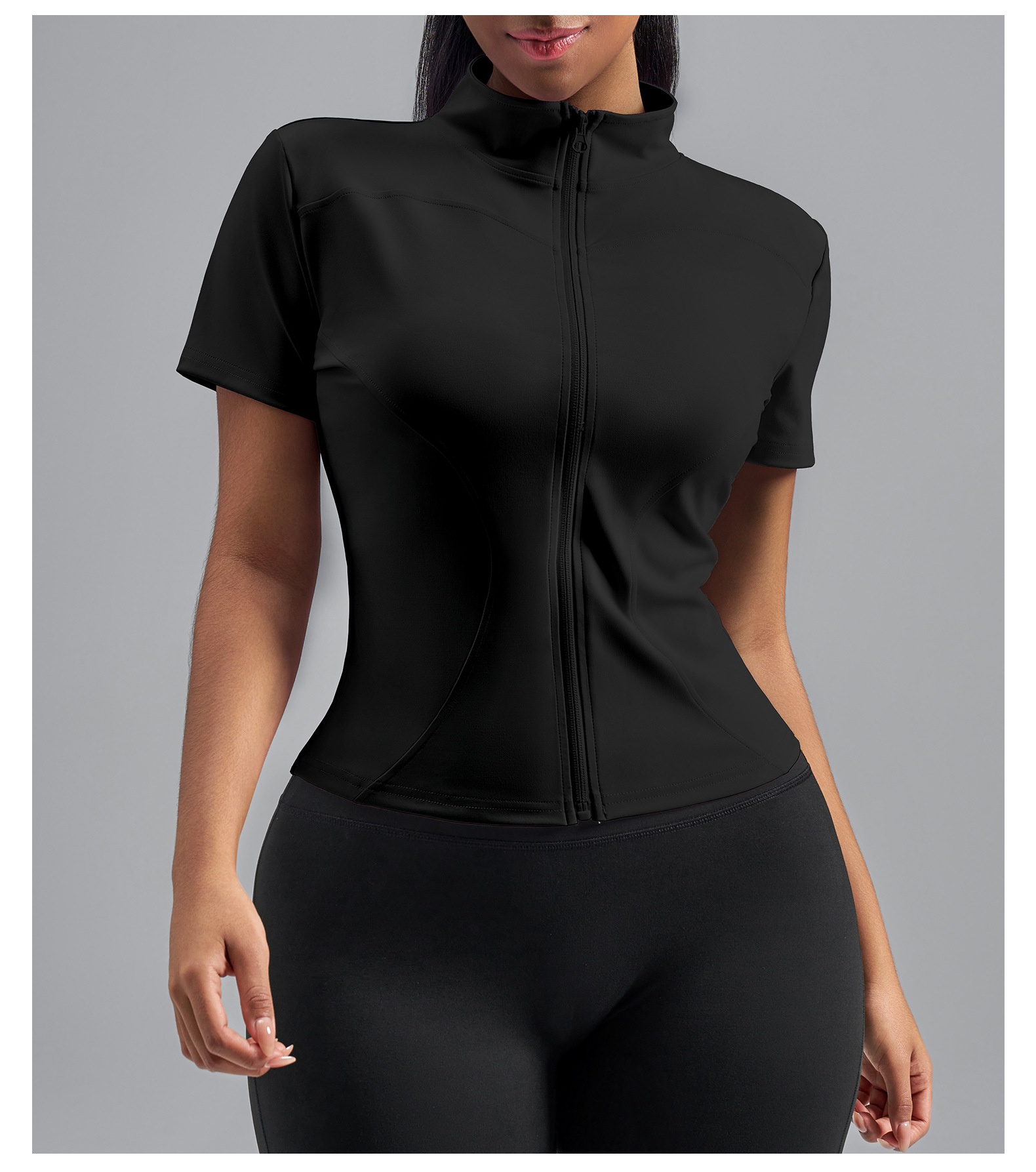 Women's High-Stretch Mock Neck Slim-Fit Yoga Short-Sleeve Jacket - Buttery Soft Feel for Gym Workouts & Athletic Training