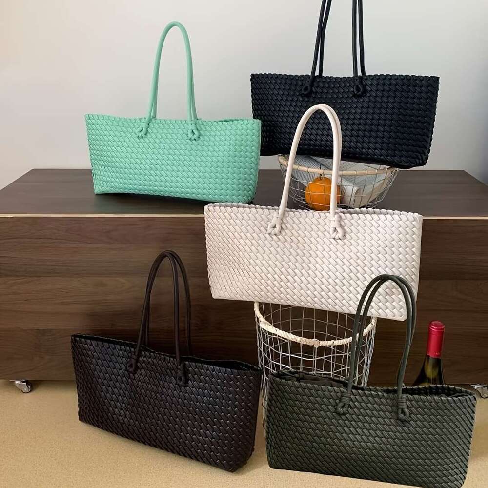 Women S Large Tote Bag Double Sided Wicker Like Handbag With Woven Front Layer Like Texture Drawstring Closure Wrist Strap Multi Color Turquoise Mint