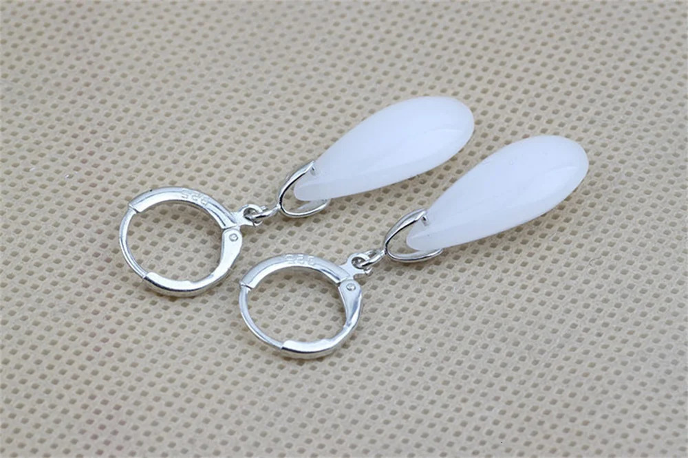 Natural White Green Jade Water Drop Hoop Earring for Woman Trendy Jade Dangle Earrings Vintage Stone Bridal Jewelry Girls Gift 251215 - view 7